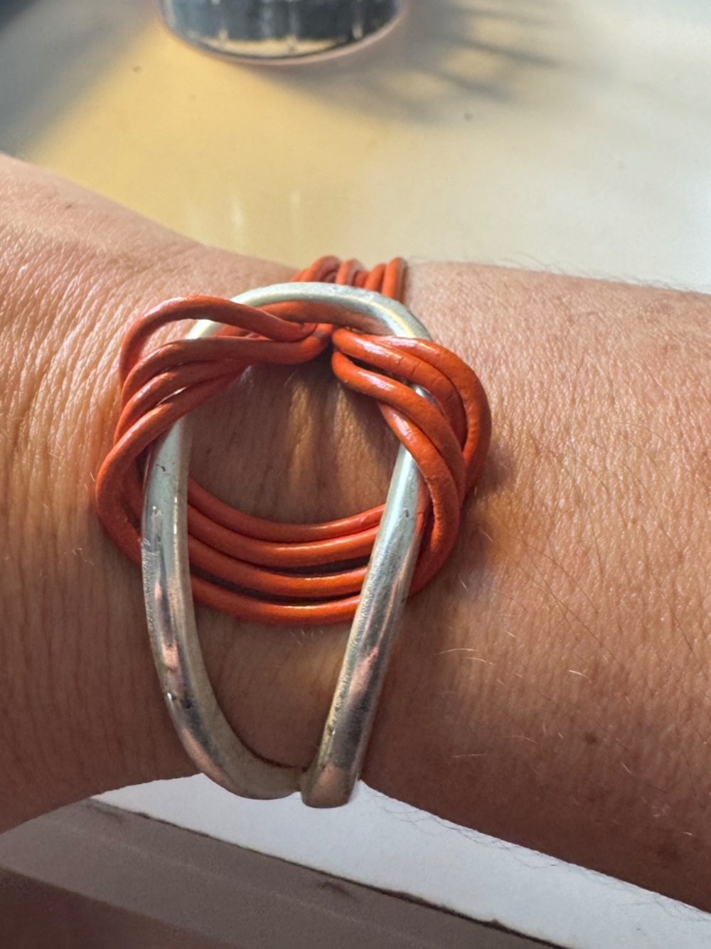 Leather and Silver Magnetic Bracelet
